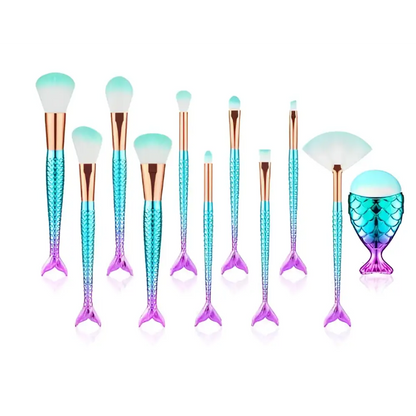 11pcs Mermaid Makeup Brushes Kit with Palette